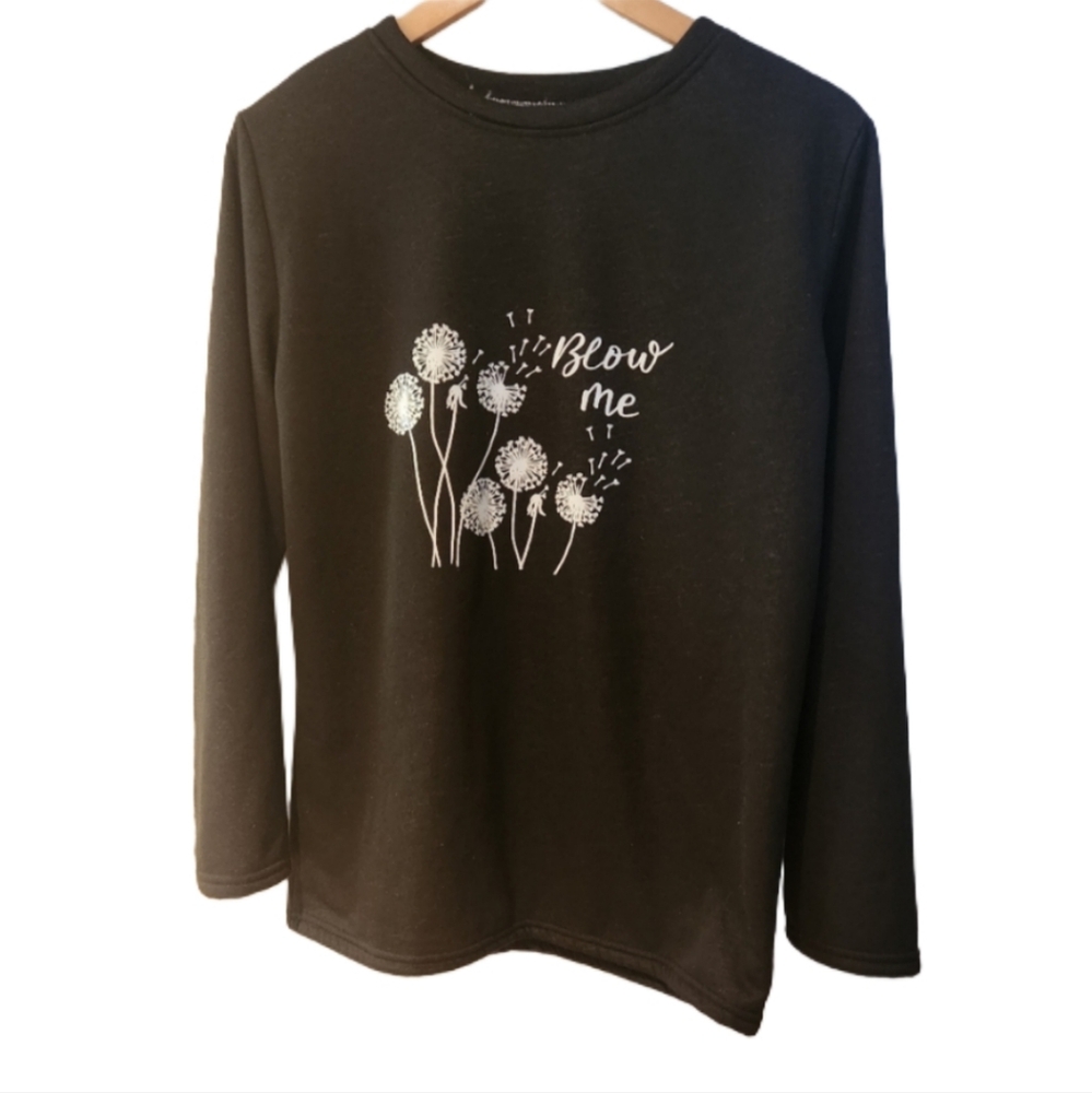 Black Shirt with Dandelion Print- Blow